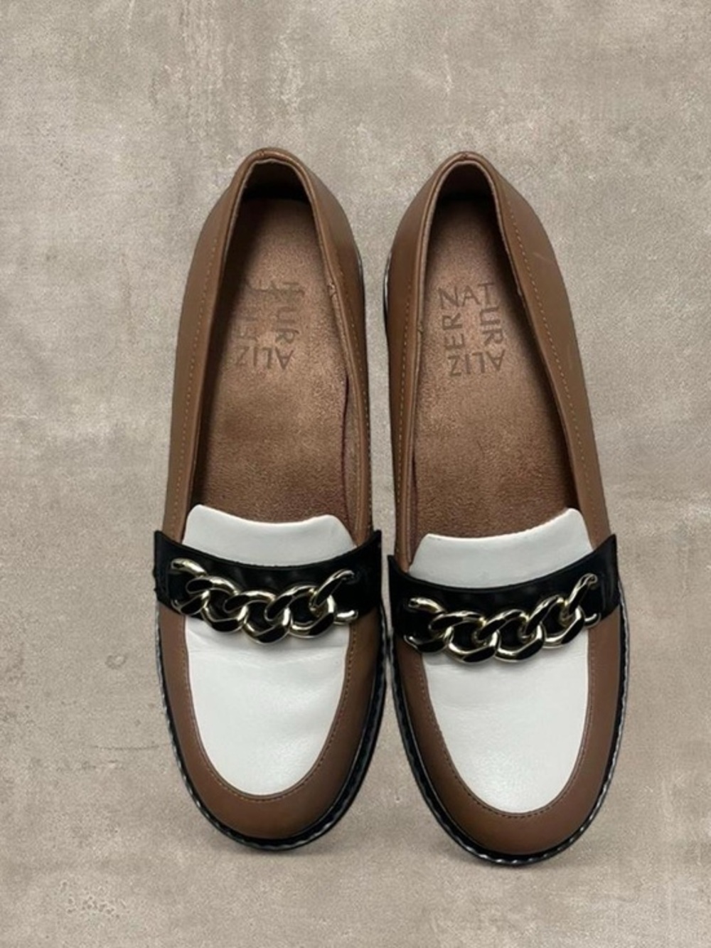 Naturalizer Chain Detail Loafers Tan White Black Platform Shoes Women’s